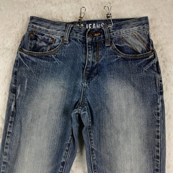 Guess Girls Jeans Straight Leg Denim Blue Medium Wash Ripped 12 - Picture 3 of 13